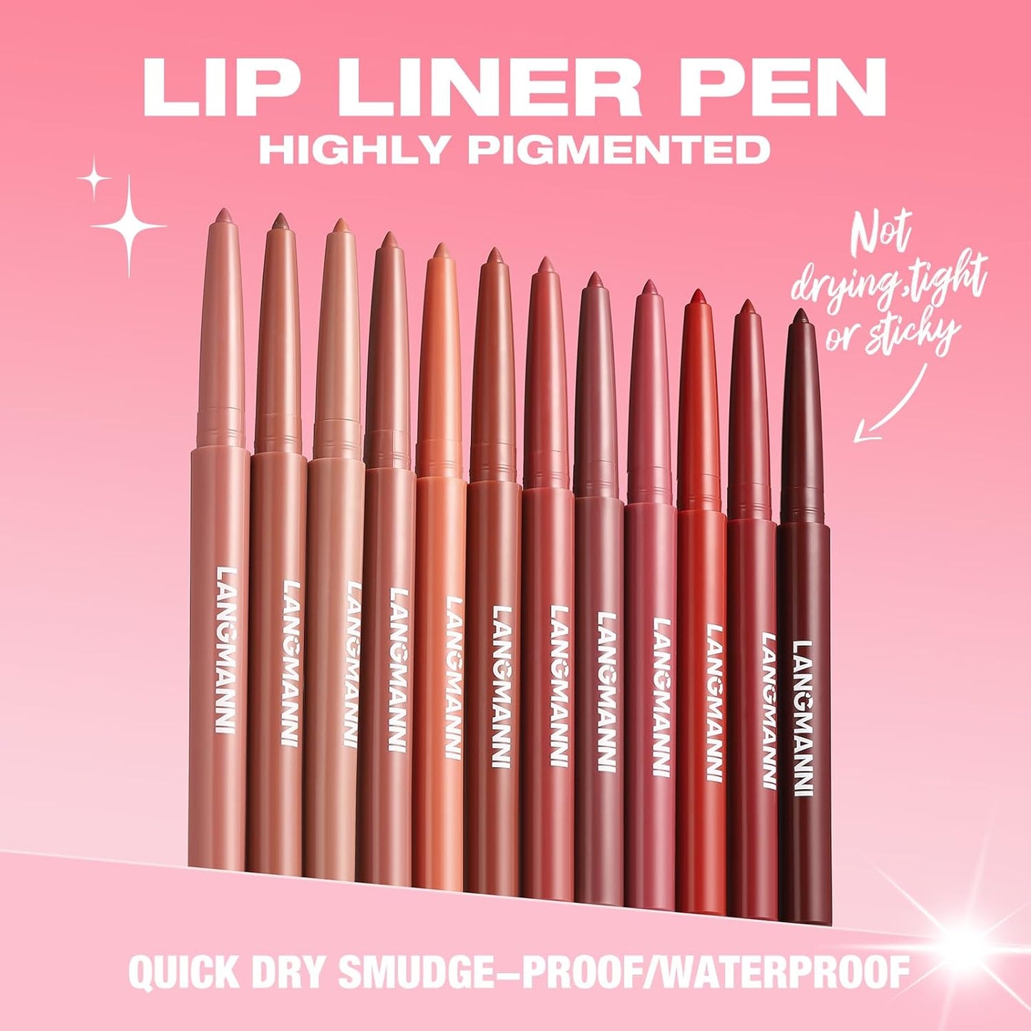 LANGMANNI 12-Color Matte Velvet Lip Liner Set | Smooth, Waterproof & Highly Pigmented for Daily Makeup