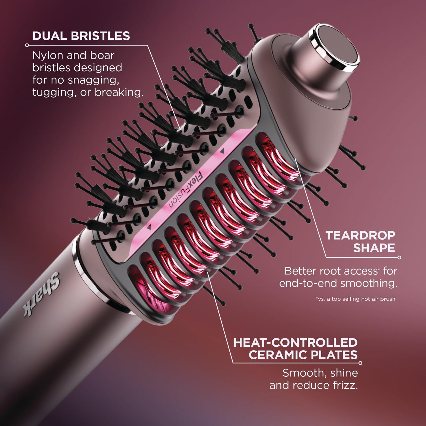 Shark FlexFusion Hair Straightener & Powerful Dryer with Diffuser, Fusion Hair Brush, Ceramic Air Styler with Auto-Wrap Curlers, Ceramic Plates, Cosmic Blush HD642S
