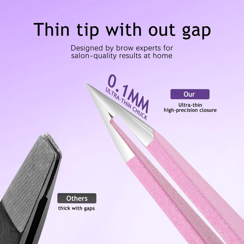 SHILING Professional Precision Tweezers, Stainless Steel Pointed Tip, 0.1mm Ultra-Thin, Pink, Eyebrow and Facial Hair Removal, personal care and makeup tools