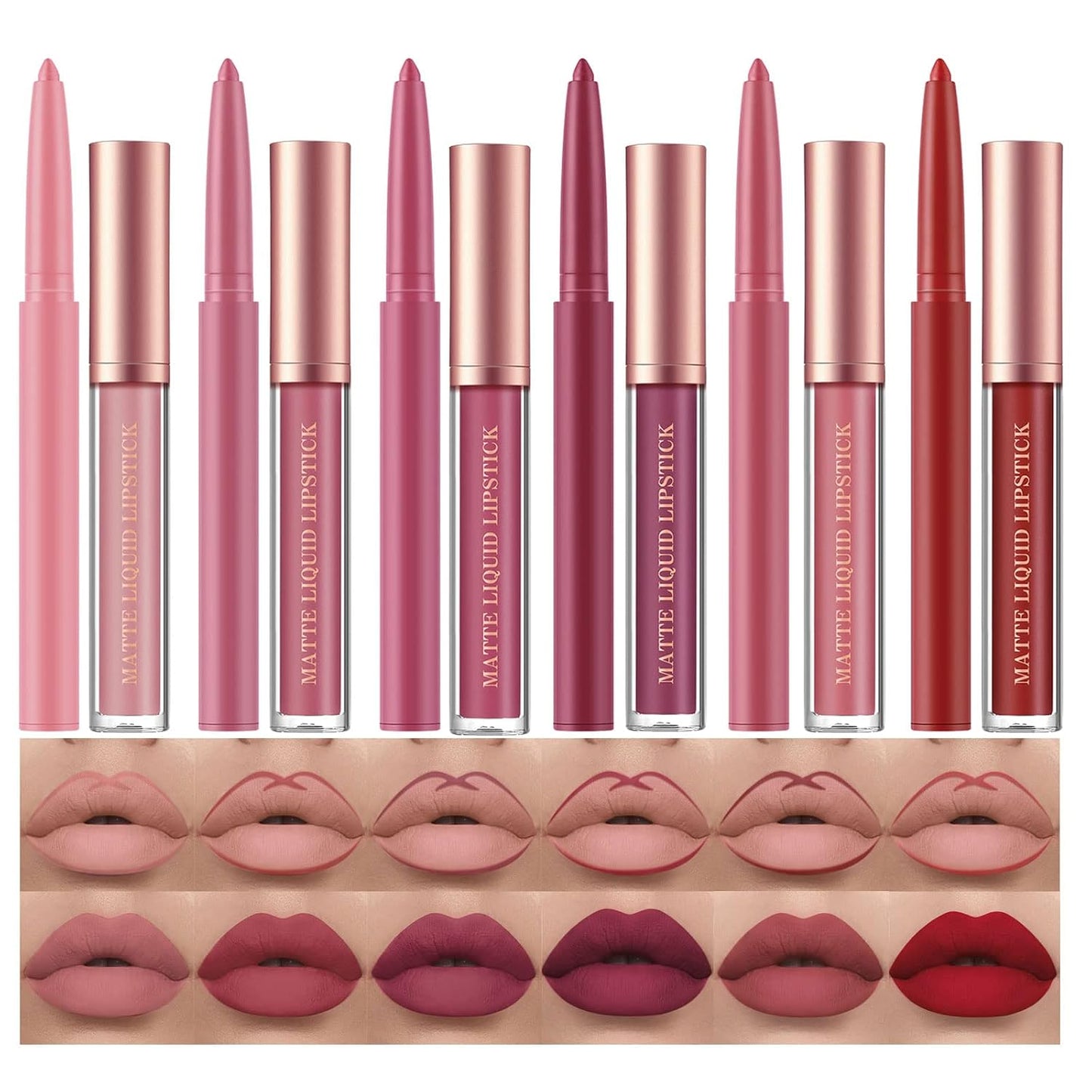 Matte Liquid Lipstick Set - 12Pcs Velvety Nude Lip Stain & Liner | Waterproof Long Wear Makeup Gift Set