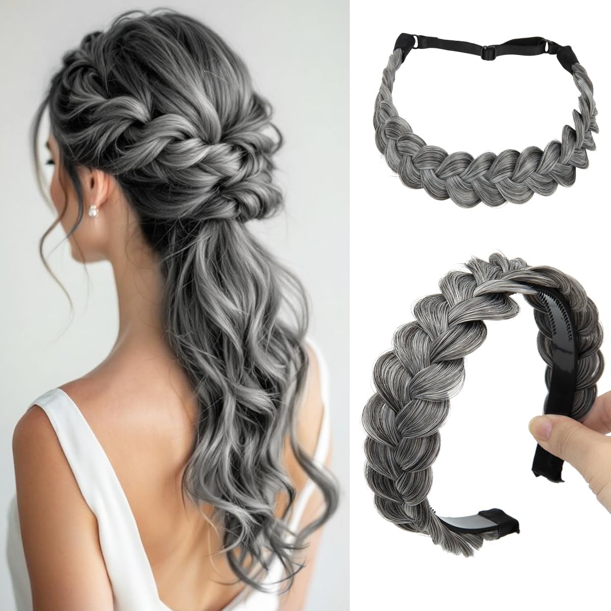 Braided Headbands for Women - Handmade Synthetic Hair Hoops | Sahara Beige 2-Pack