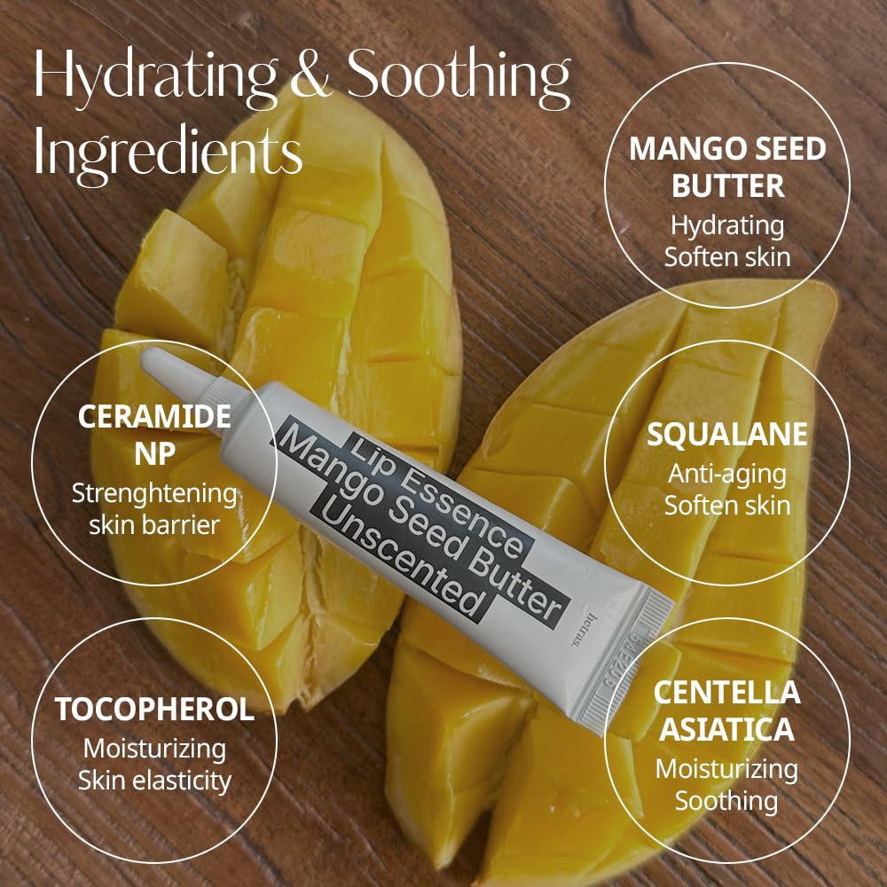 hetras Mango Seed Butter Lip Essence – Deep Hydration Squalane & Ceramide Treatment | Non-Sticky Glossy Jelly Finish | Fragrance-Free Overnight Mask & Daily K-Beauty Balm for Chapped Lips