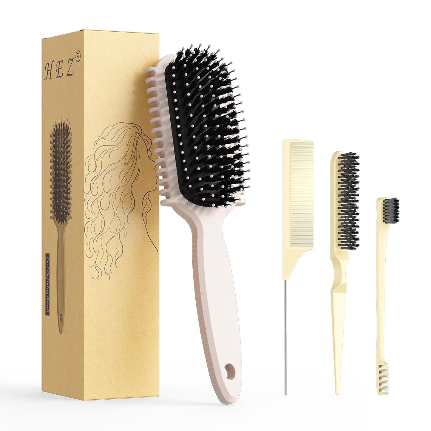 Curl Defining Brush - Curly Hair Styling Tool for Easy Combing & Shaping | Beige