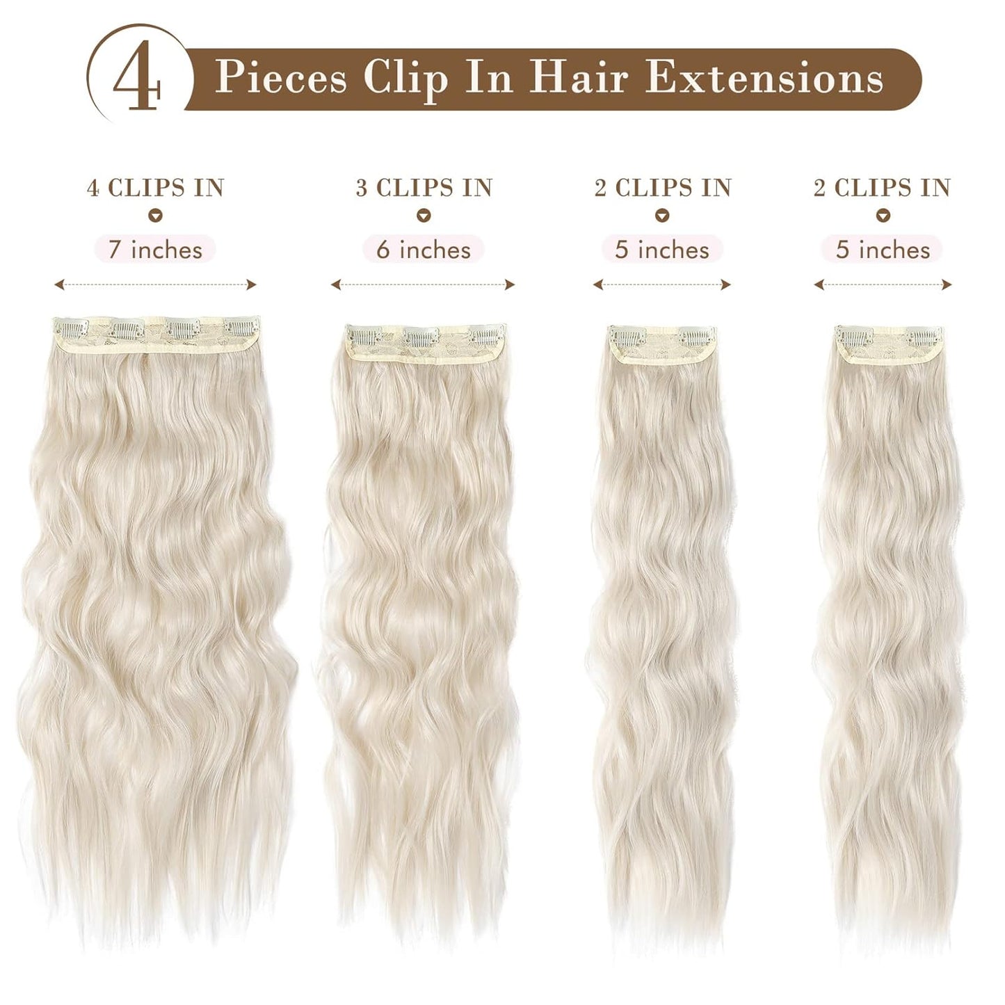 Clip-In Hair Extensions - 4PCS Natural Soft Synthetic Hairpieces for Women | Platinum Blonde