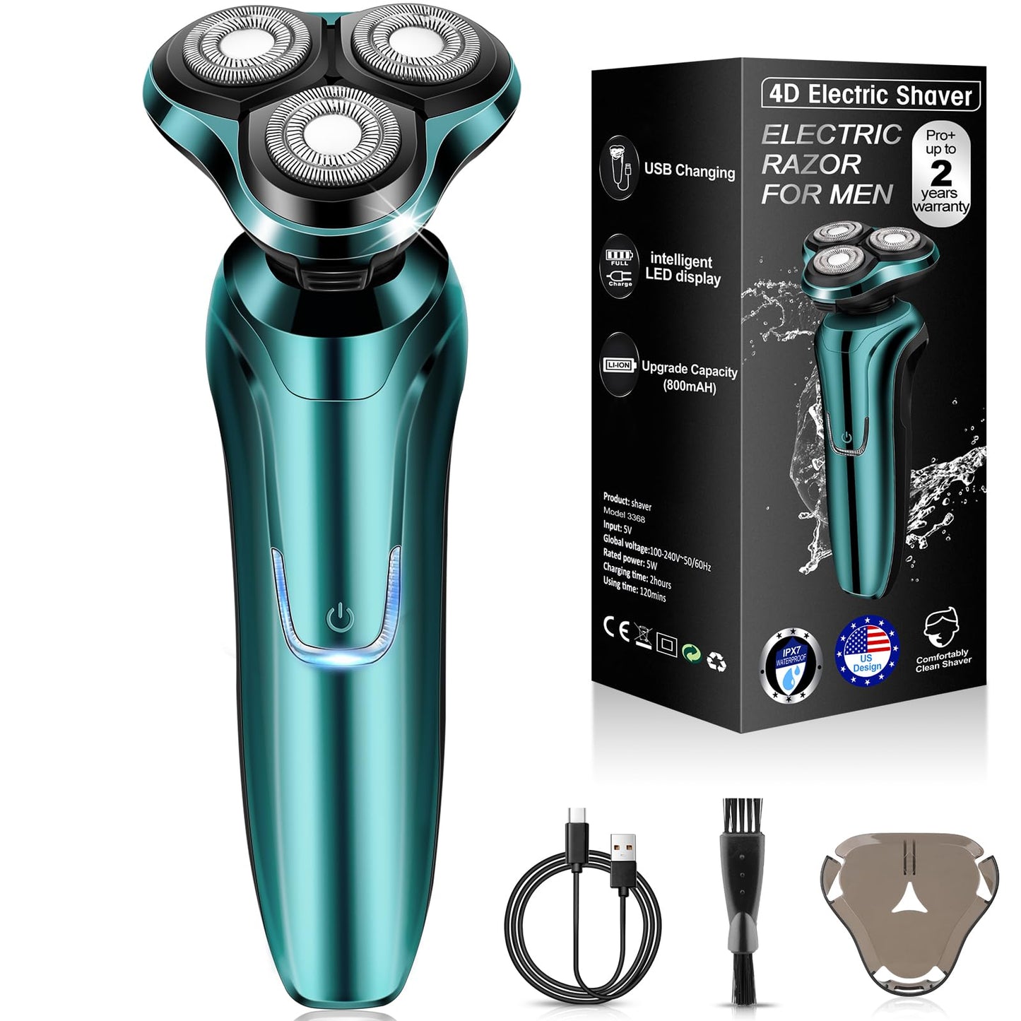 Electric Razor for Men, 4D Dual-Ring Floating Head Electric Shaver, IPX7 Waterproof Wet & Dry Shaver, USB-C Fast Charging 120Mins Long Runtime, Ergonomic Portable Travel Shaver, Ideal Gifts for Men