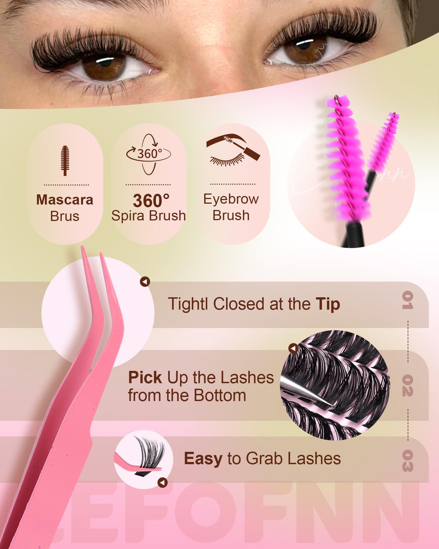 Eefofnn Lash Clusters Wispy Eyelash Extension Kit 560pcs Individual Lashes 30D+40D+50D+60D+80D+100D Eyelash Clusters Kit 10-16mm Cluster Eyelash Extensions with Bond and Seal, Tweezers by Eefofnn