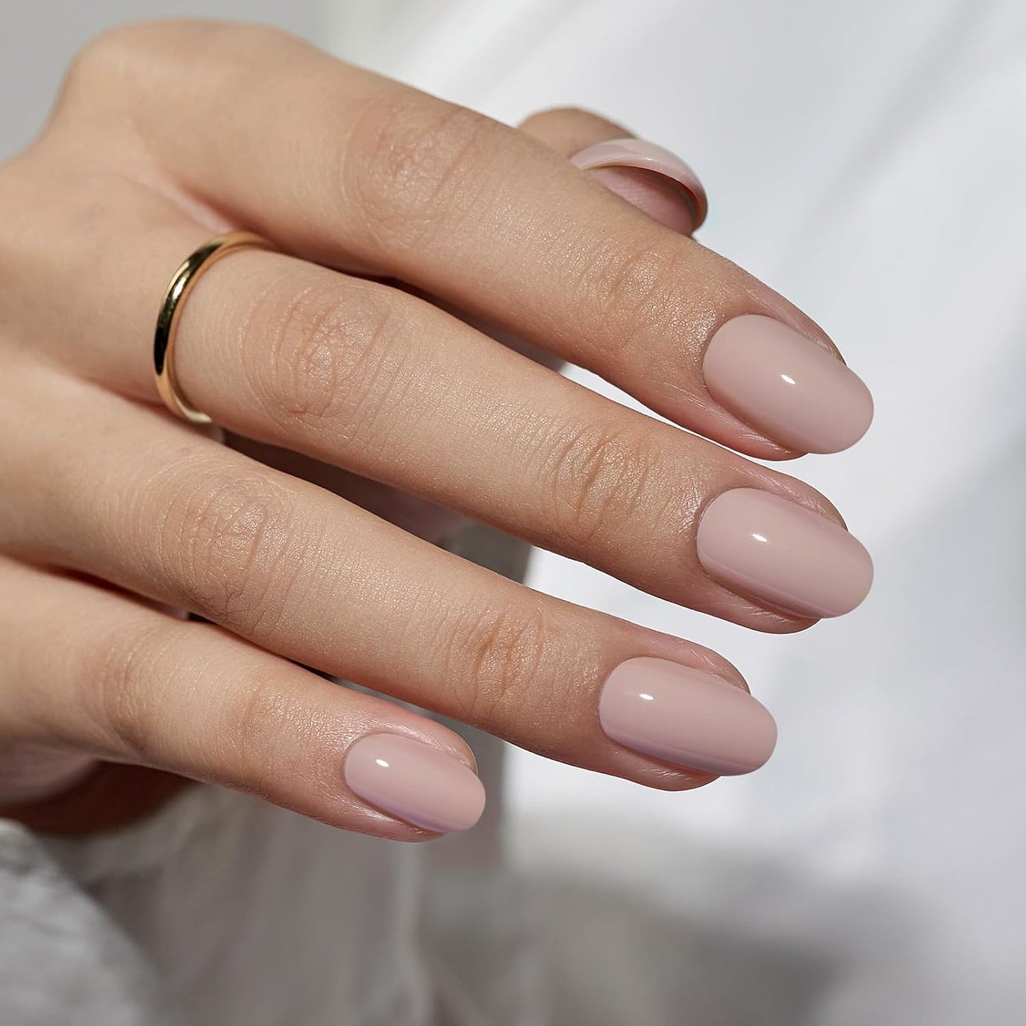 Press On Nails - Almond Shape Pastel Baby Pink Short Nails | Opaque Soft Gel, 32-Piece Kit in 16 Sizes