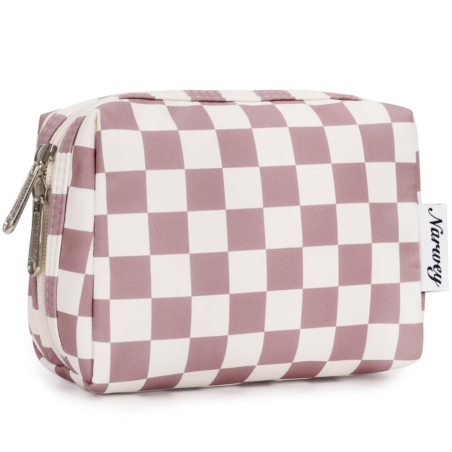 Checkered Makeup Bag - Travel Cosmetic Organizer with Compartments | Large Sky Blue Checkerboard