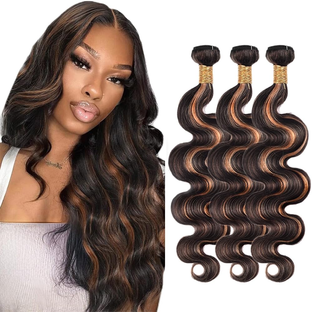 Brown Bundle Highlight Body Wave Human Hair Bundles 26 28 30 Inch Brazilian Virgin Hair 3 Bundlesa Two Tone P1B/30 Body Wave Human Hair Extensions