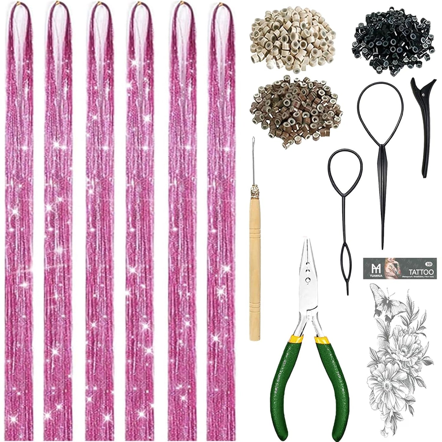 Hair Tinsel Kit - Holographic Hair Extensions with 8600 Strands | 18 Colors, 48 Inch, Heat Resistant Sparkling Glitter for Parties