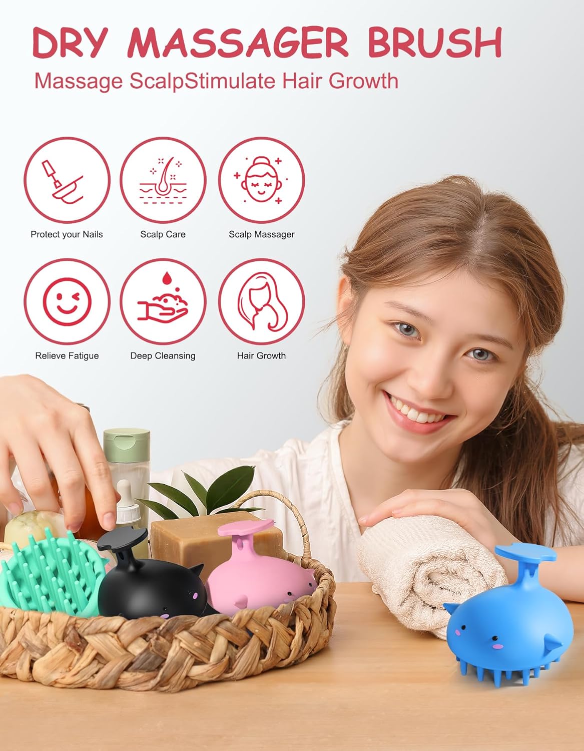 Scalp Massager Hair Growth Brush - Silicone Exfoliator for Dandruff Removal | Pink Shower Tool