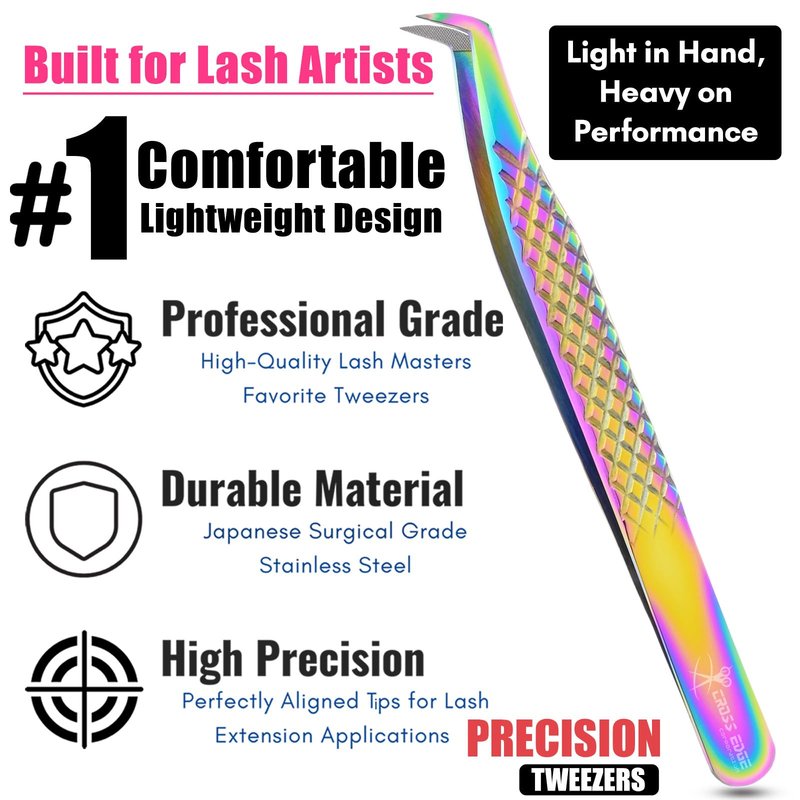 My Lash Tools Fiber Tip Lash Tweezers for Eyelash Extensions Professional Lash Tech Supplies Must Haves Volume Boot Eyelash Tweezers 12cm Stainless Steel Mink Fan Making Lashing Tweezer (Multi)