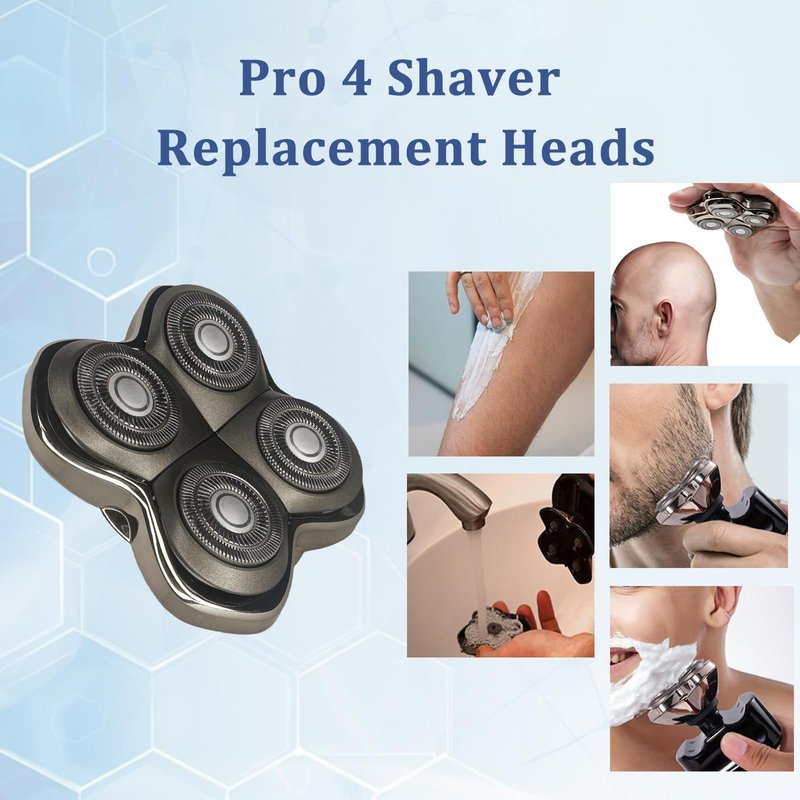 Pro 4Head Replacement Blade Compatible with S-Kull Pit-Bulls Gold PRO, Silver PRO, Platinum PRO, Butterfly Kiss PRO Head Shavers, German Stainless Blades, Floating 4 Heads for a Fast (1Pack) (2Pack)