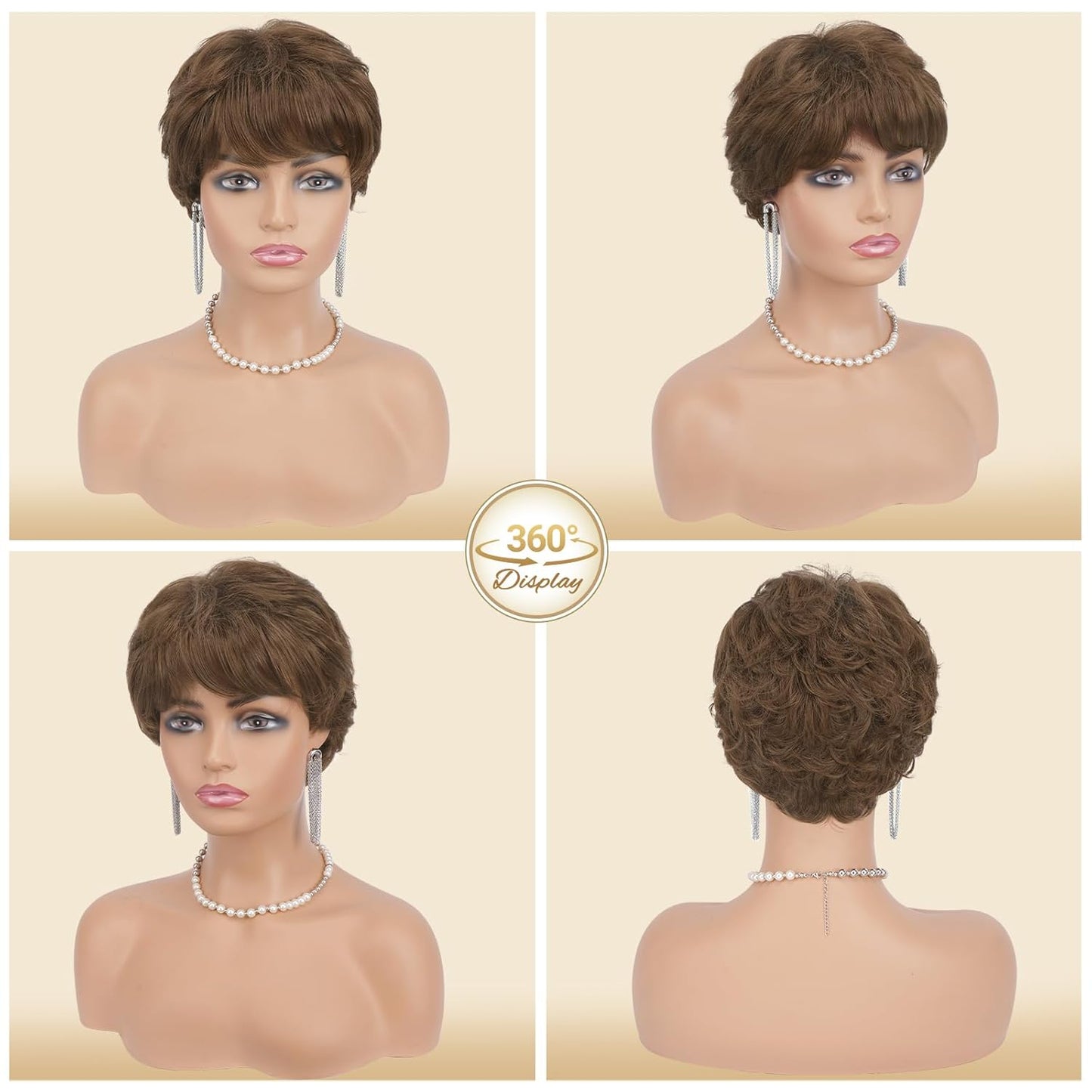 Brown Pixie Wigs for Women - Short Natural Layered Synthetic Heat-Resistant Hair Wig | Perfect for Daily Wear