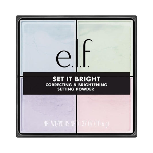 e.l.f. Set It Bright Powder Quad - Brightening Loose Setting Powder for Soft-Matte Radiance | Velvet Puff Included, Vegan, Light