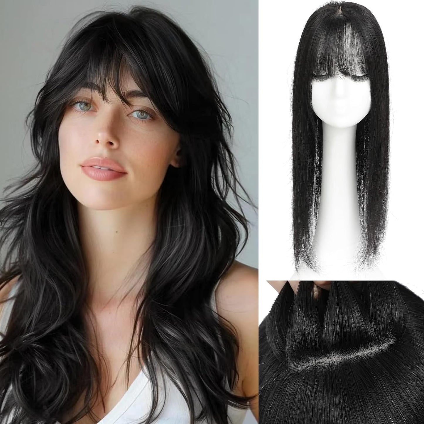 Aimeolyn Hair Toppers for Women - Real Human Hair 12-Inch Wiglets with Bangs | Natural Skin Scalp for Thinning Hair