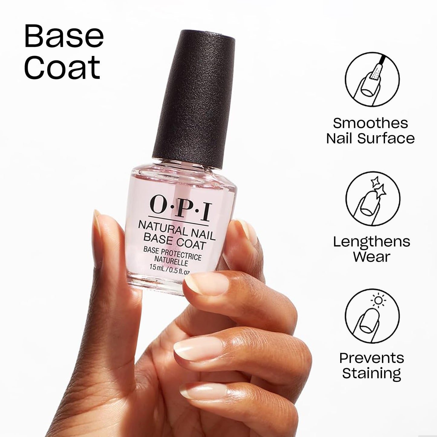 OPI Natural Nail Base Coat | Nail Polish Base Coat | Protects Nails & Prevents Discoloration