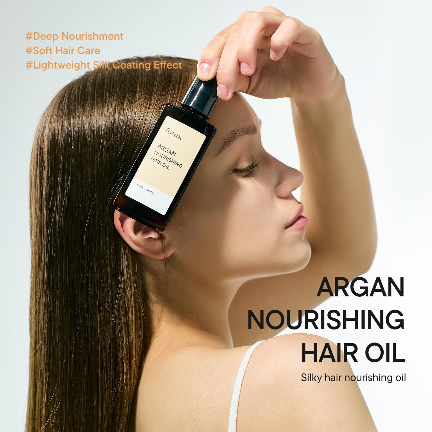 IUNIK Argan Nourishing Hair Oil – Argan Oil Lightweight Nourishing Hair Treatment for Dry & Damaged Hair, Anti-Frizz Deep Conditioning Care, 100ml / 3.38 fl oz