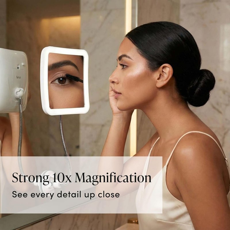 Fancii 10X LED Lighted Travel Makeup Mirror - Flexible Gooseneck, Cordless & Suction Lock