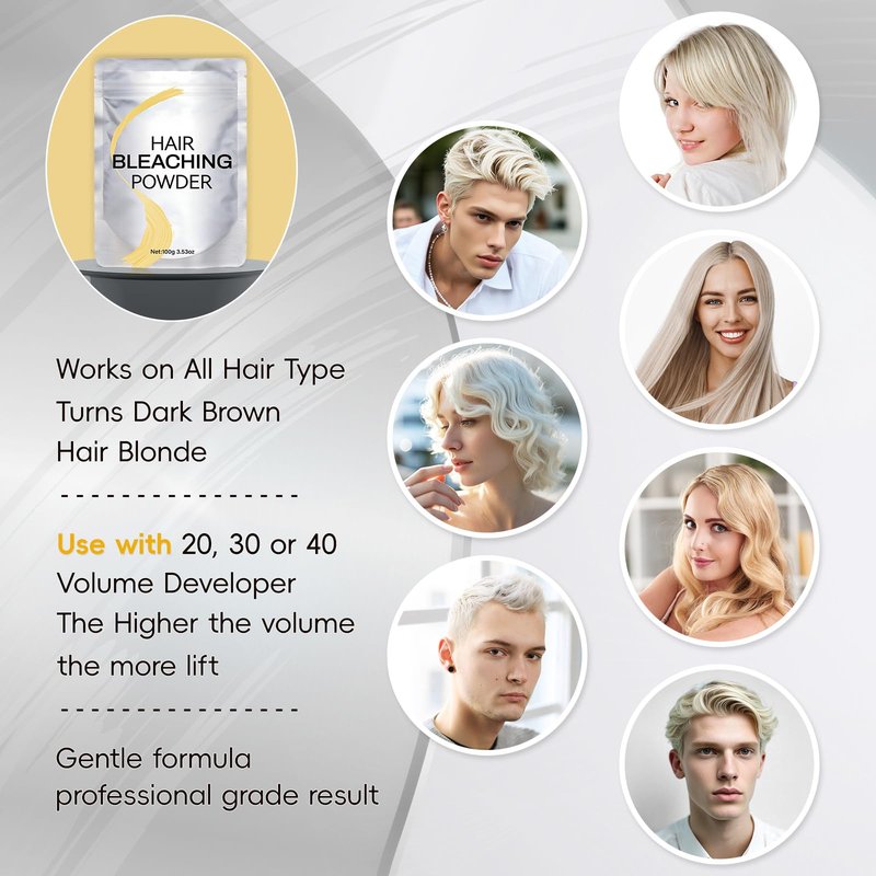 Bleach for Hair 100g / 3.53oz, Hair Powder Bleach, Ammonia-Free Formula Lifts up to 8, Removes Color Quickly and Evenly
