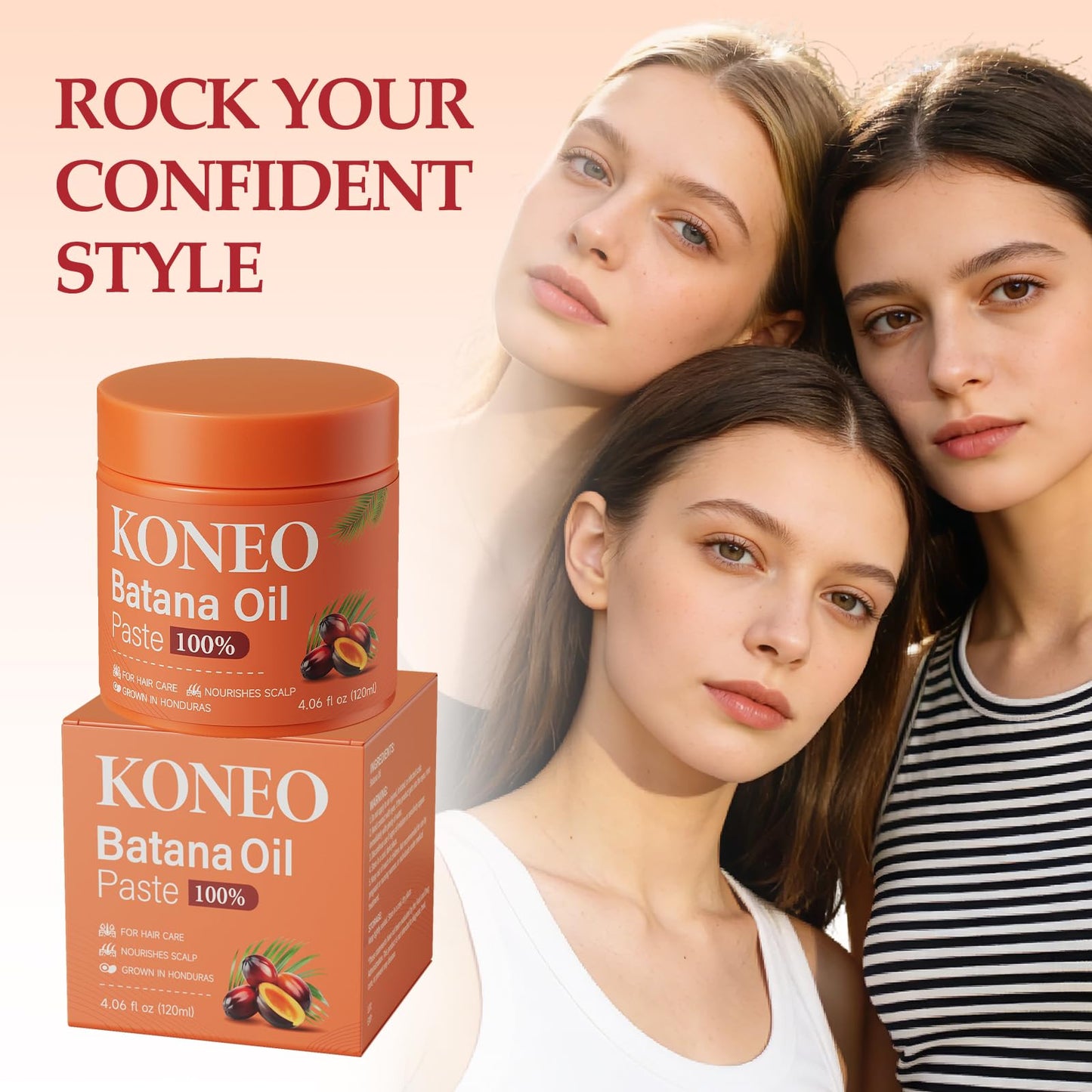 KONEO Hair Growth Cream for 100% Pure Batana Oil - Raw Batana Oil Paste from Honduras, Enhances Hair Thickness & Shine, Reduces Breakage and Hair Loss, Nourishment For All Hair Types - 4.06 fl oz
