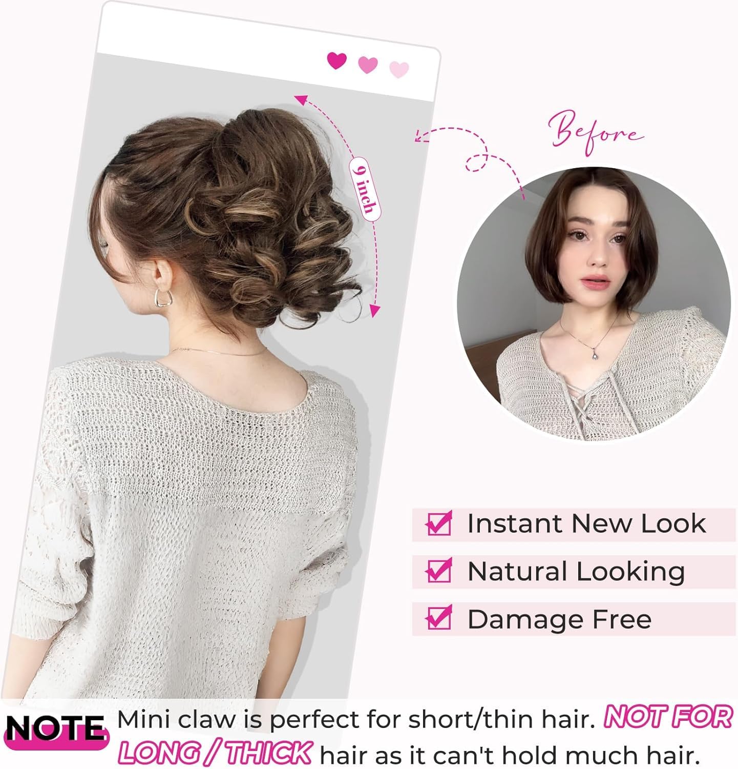 Ponytail Extension - 9" Short Curly Wavy Claw Clip Hairpiece | Chocolate Brown with Highlights