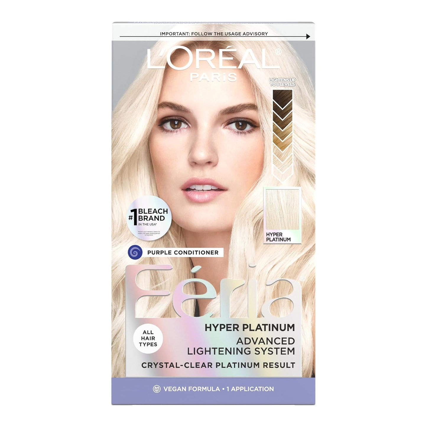 L'Oreal Paris Feria Hyper Platinum Hair Bleach Kit - Lifts Up to 8 Levels | Includes Anti-Brass Conditioner