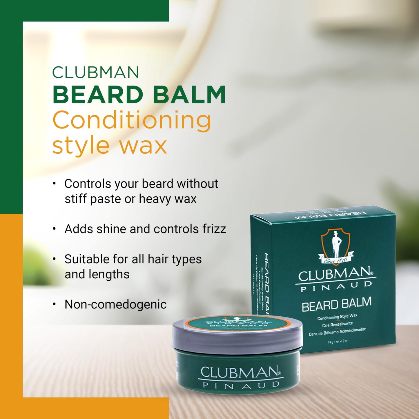 Clubman Pinaud Beard Balm – Conditioning Beards Styler for Men, Strong Hold, Softens & Shapes Facial Hair, Moisturizing Formula for Smooth, Healthy Grooming, 2 oz