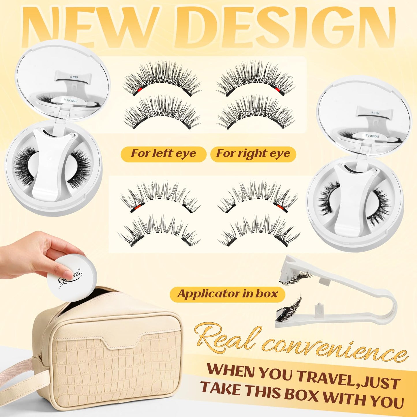 QUEWEL 2 Pairs Magnetic Eyelashes with Applicator Reusable No Glue Needed Magnetic Lashes Cat Eye Natural Look Lashes Kit Easy to Wear and Remove(NZH A+D)