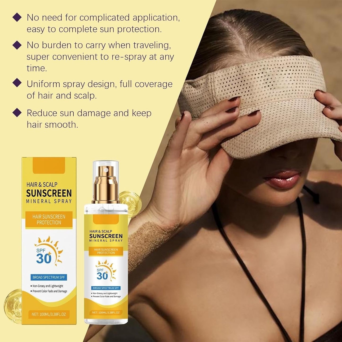 Hair & Scalp Sunscreen Spray SPF 30+ | Lightweight UV Protection, Non-Greasy Formula, Water-Resistant