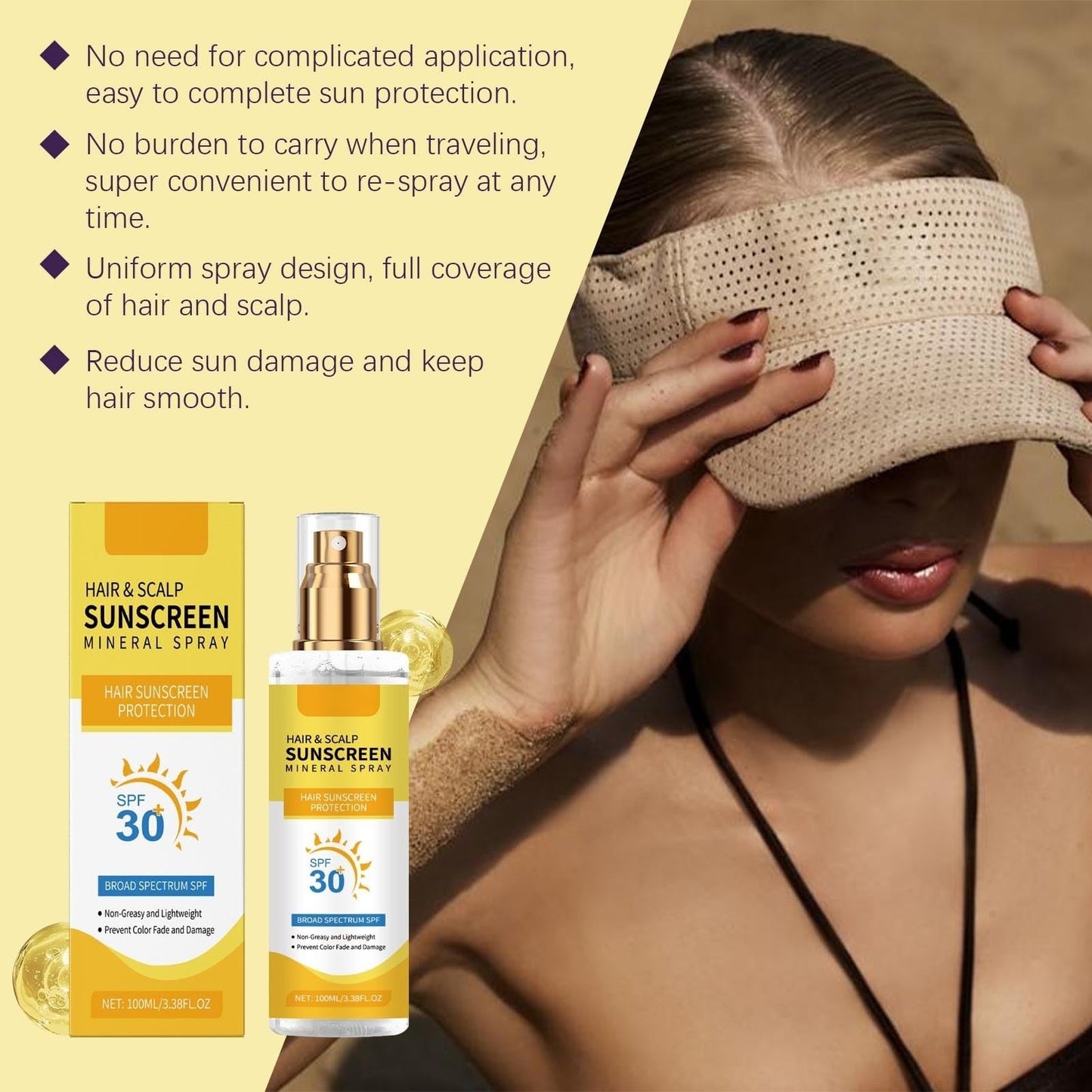 Hair & Scalp Sunscreen Spray SPF 30+, UV Protection Spray for Hair & Scalp, Lightweight Non-Greasy Water-Resistant Formula, Ideal for Outside (1pc)