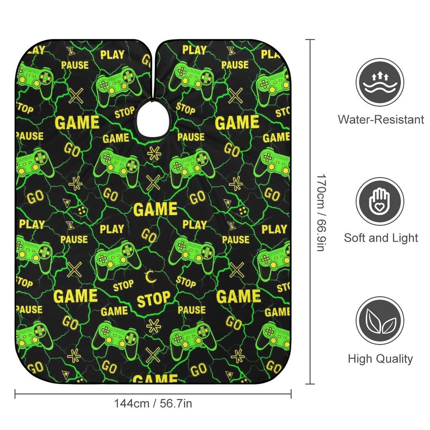 Men's Professional Hair Cutting Cape with Adjustable Closure Barber Cape Cool Green Video Game Weapon Games Pattern