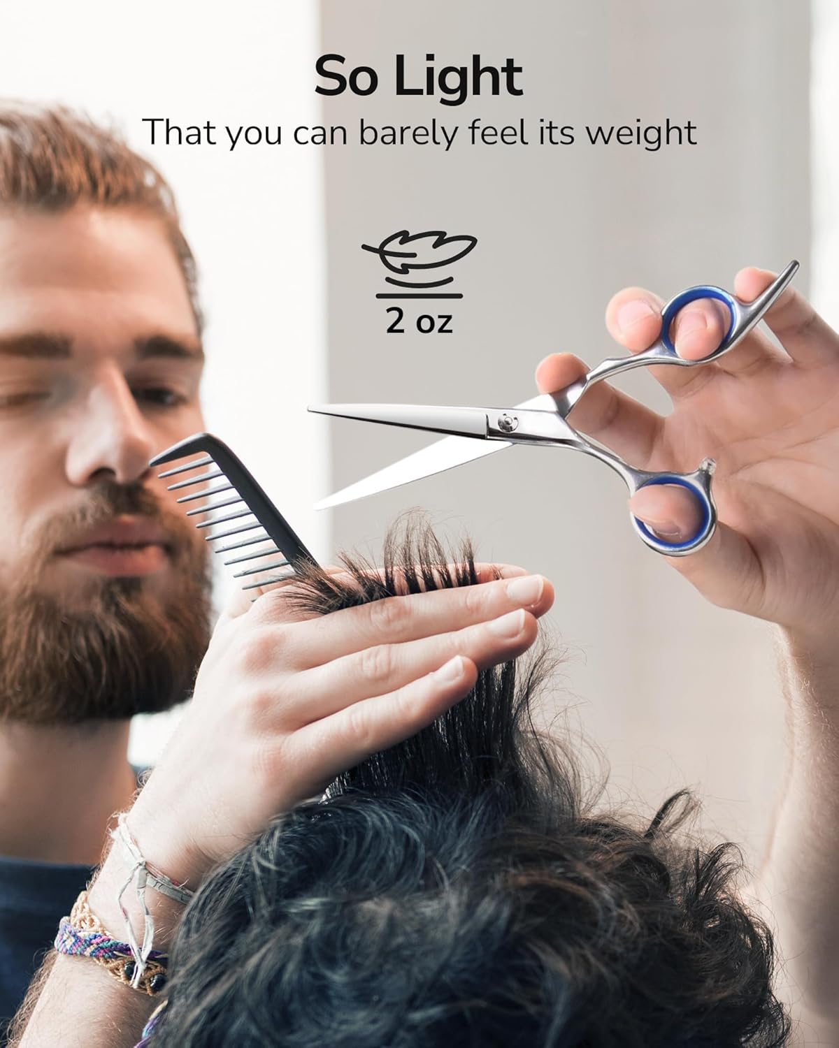 Left-Handed Hair Cutting Scissors - ULG 6.5-Inch Razor Edge Barber Shears | Japanese Stainless Steel, Blue Fingerhole Ring