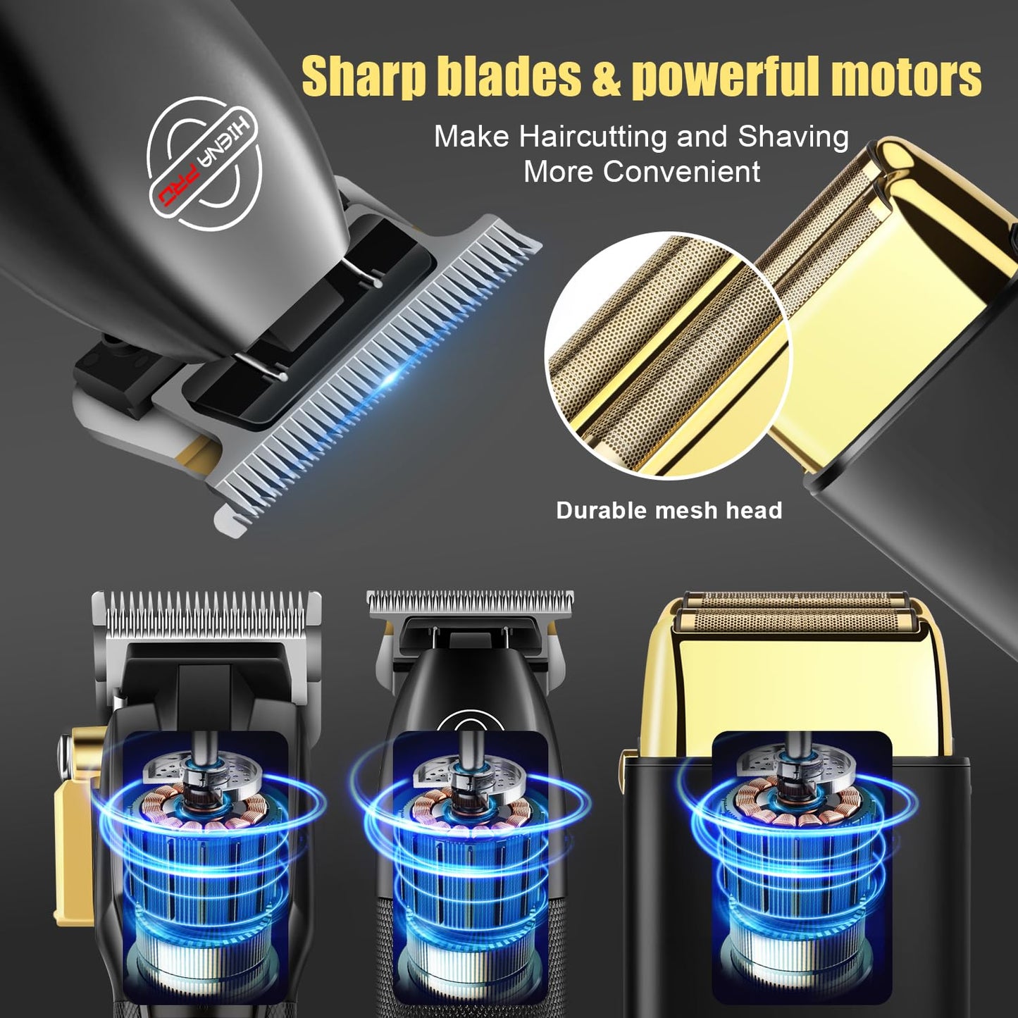 HIENA PRO Hair Clippers Zero Gapped Hair Trimmer Set & Foil Shaver for Men, Professional Cordless Rechargeable Beard Trimmer Barber Hair Cutting Kit with LED Display， Gifts for Men