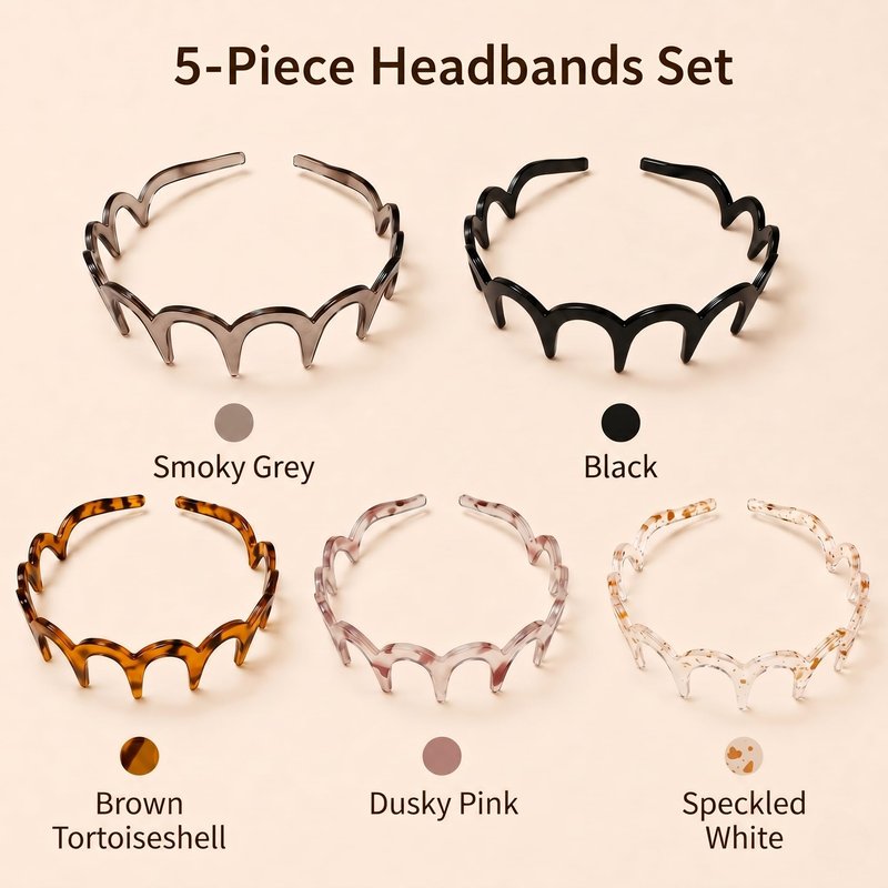 aikkmzy 5 Pcs Zig Zag Headbands for Women, Non Slip Plastic Wavy Headband with Teeth, Flexible Comb Hair Bands for Thick Curly Thin Hair, Retro 90s Y2K Hair Accessories Set