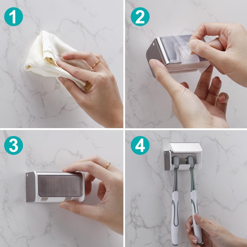 PARKMANI 2 PCS Toothbrush Holders Wall Mounted with Cover, Electric Tooth Brushing Holder for Bathroom, 2 Slots Self Adhesive Toothbrush Organizer for Family, Kids (2, Brushed Silver)