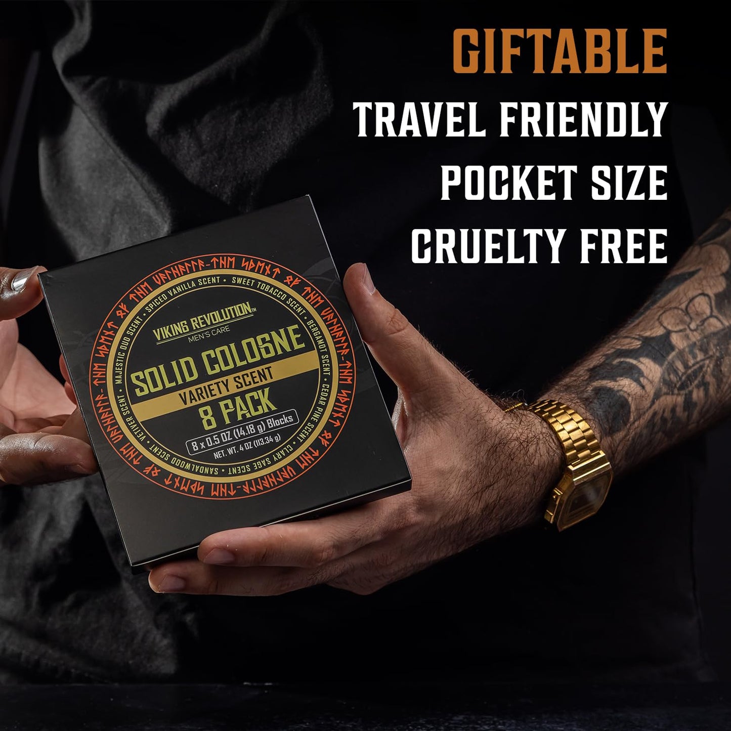 Viking Revolution Solid Cologne Gift Set for Men - 8 Travel Size Scents Including Sandalwood & Cedar Pine | 0.5 Oz Each