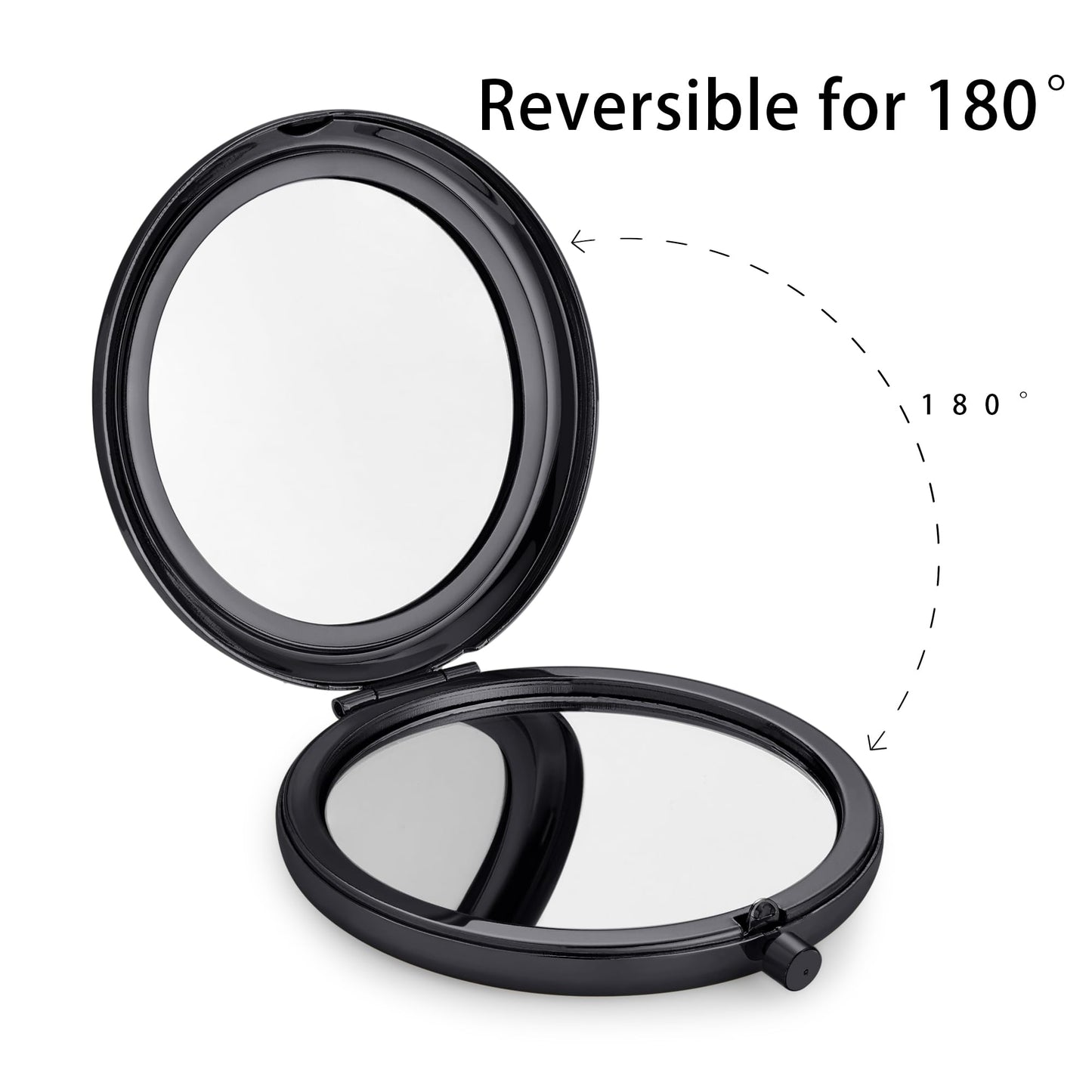 Daricano Compact Mirror for Purse, Metal Round Shell, Double-Sided 1X/2X Magnifying, Portable Travel Small Makeup Mirror, Mini Pocket Mirror, Black, 4 Packs