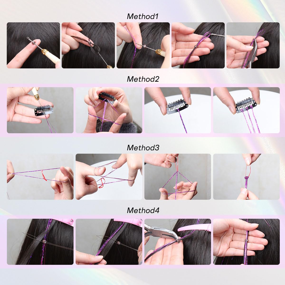 Hair Tinsel Kit - 22 Color Glitter Hair Extensions for Teens | Heat Resistant 48-Inch Accessories for Parties & Cosplay
