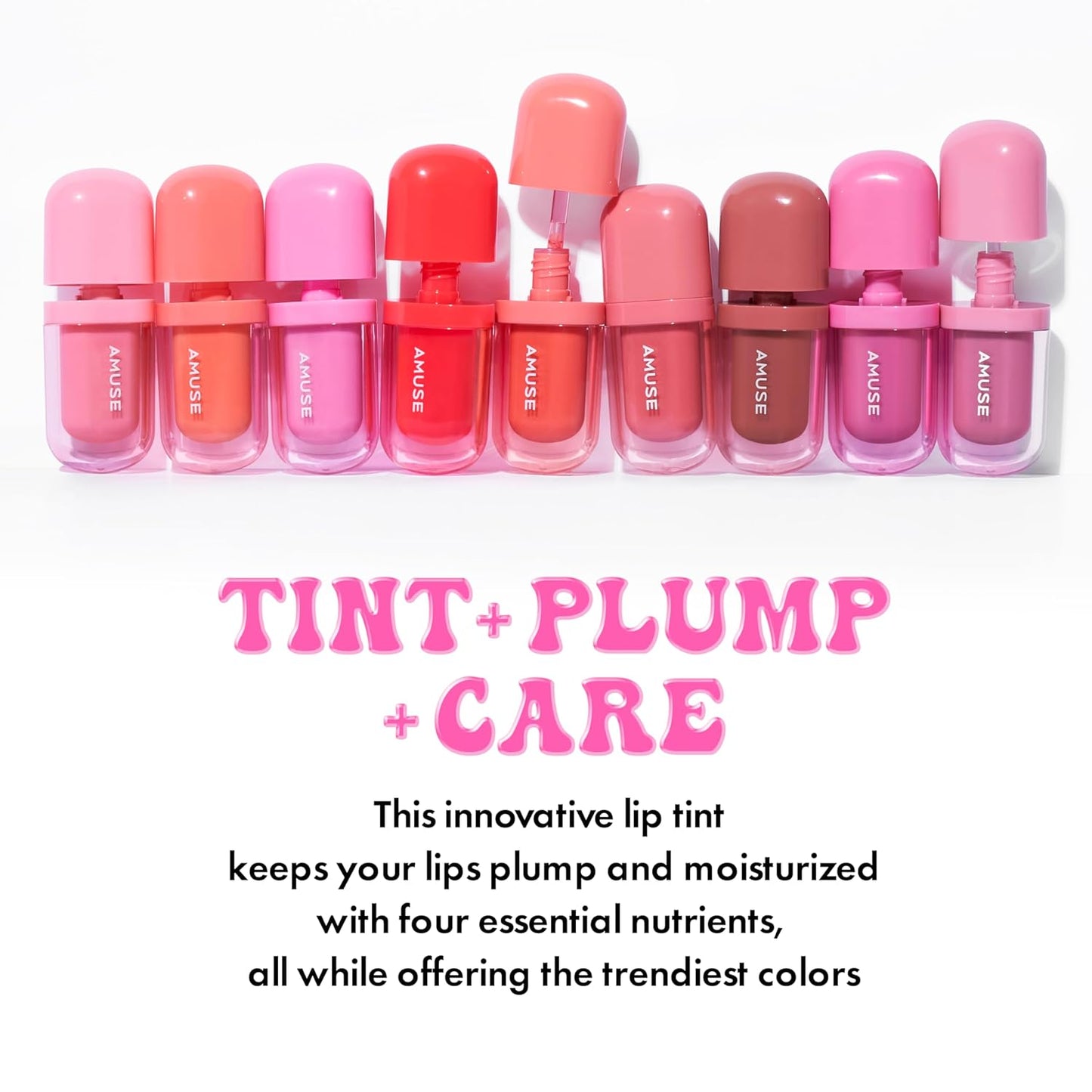 Bebe Tint Lip Stain by Amuse SEOUL | 24-Hour Long-Lasting, Glass-Like Plumping, Vegan Hydrating Gloss - 01 BOKSOONGA LOVE
