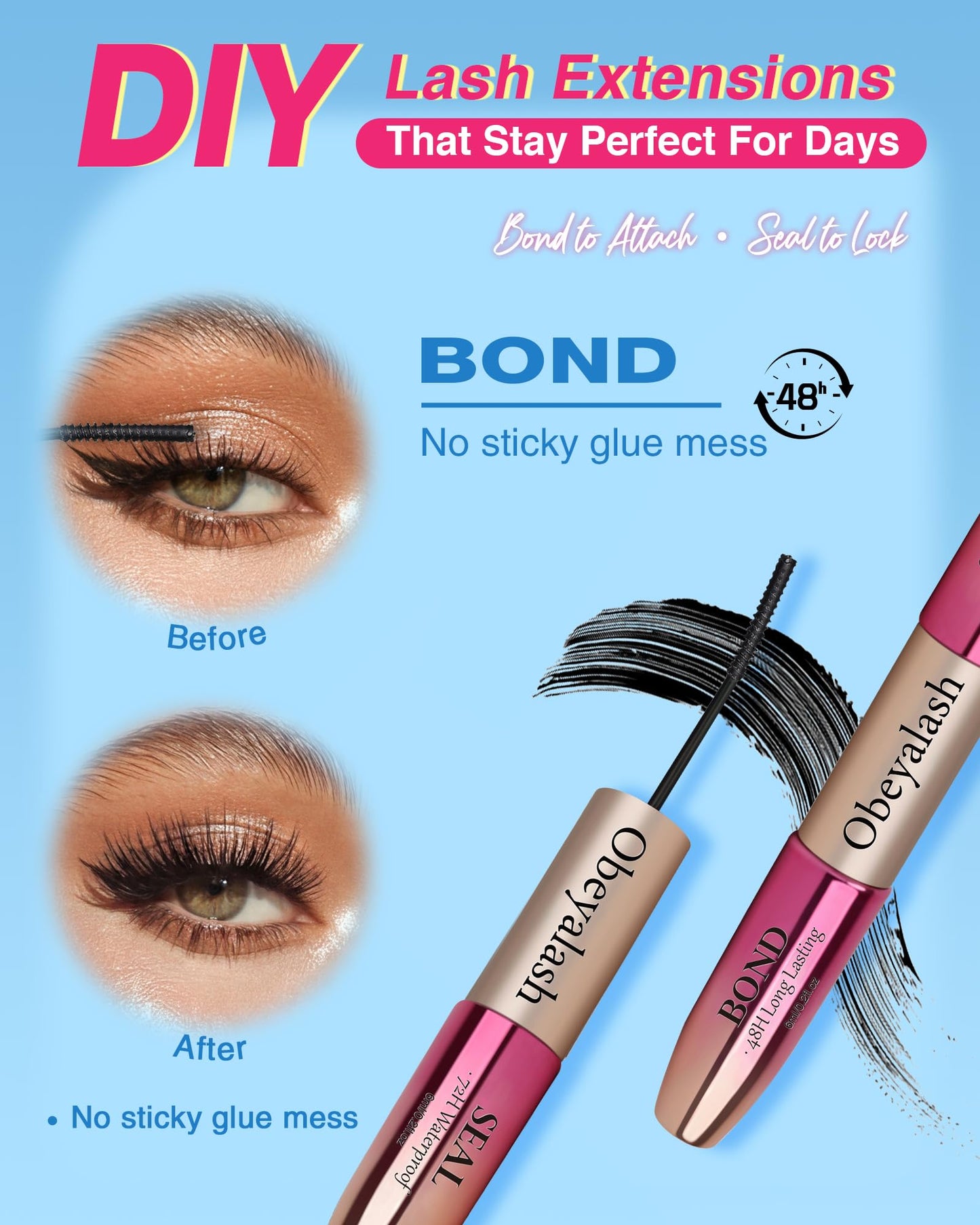 Obeyalash 2 in 1 Lash Bond and Seal, Waterproof Lash Cluster Glue Black