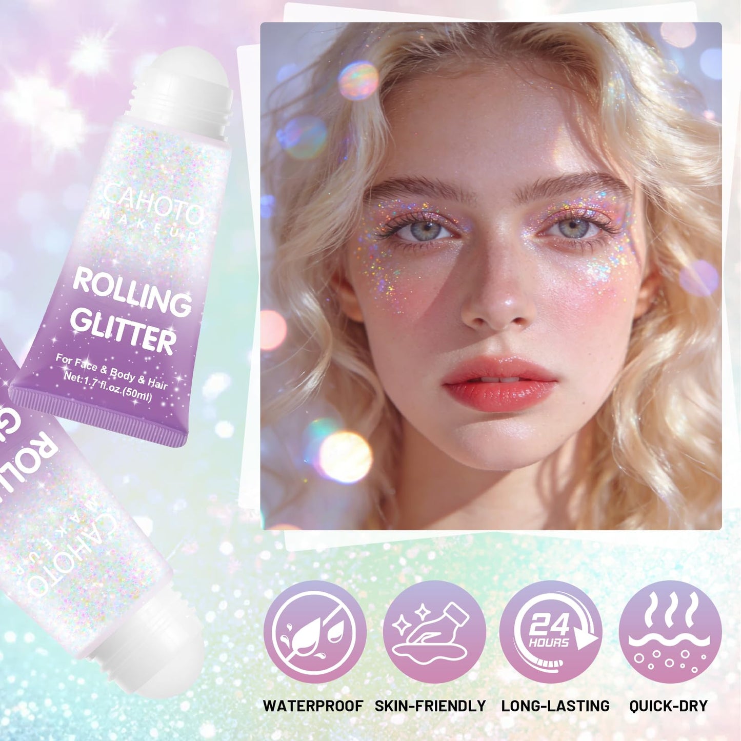 CAHOTO Dazzle Rolling Glitter, Shimmer Gel for Face Body & Hair