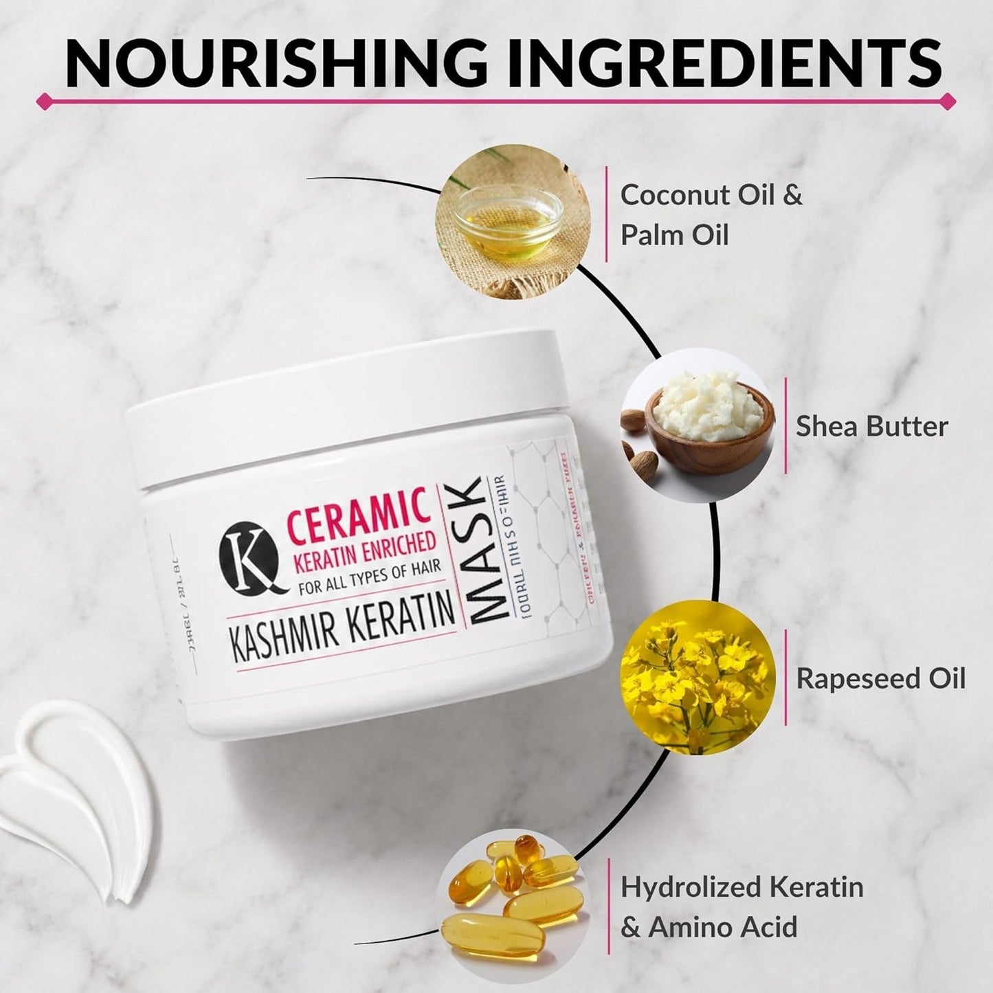 Kashmir Keratin Hair Mask - Advanced Deep Conditioning Treatment for Damaged Hair | 8 oz, Sulfate & Paraben Free