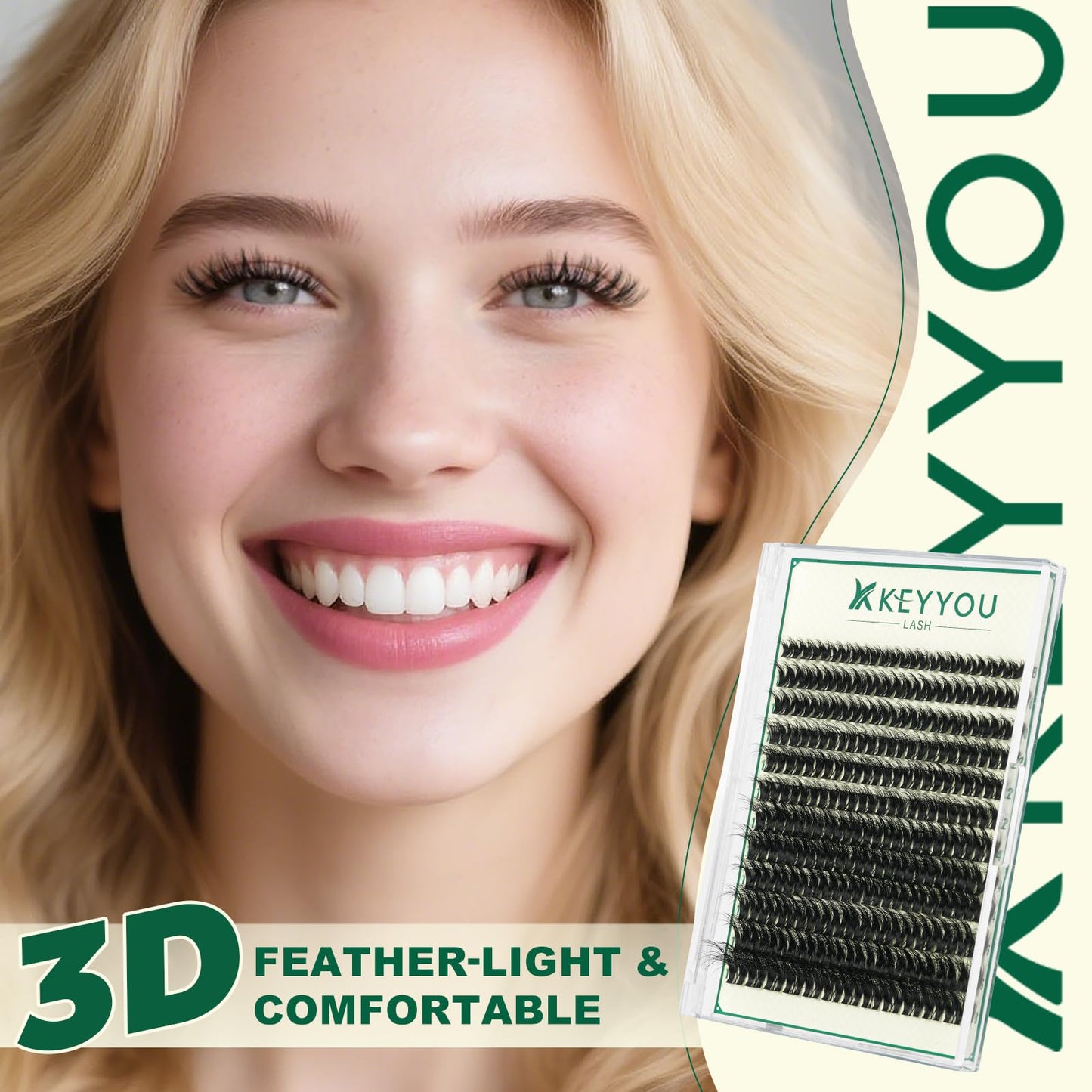 KEYYOU LASH Flaunt Lash Cluster DIY 3D Eyelash Extensions 144pcs D Curl 8-18MIX Lashes Extension Eyelash Clusters Long Classic Individual Lashes Fluffy and Soft Wispy Volume Lashes (F01,3D)