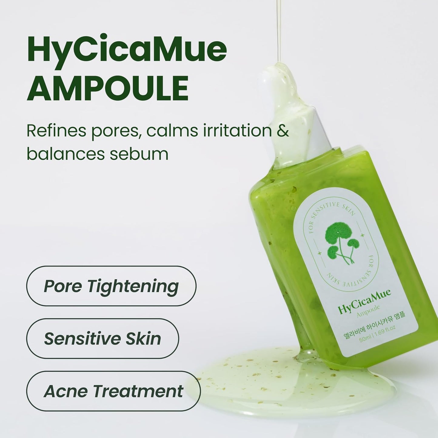 Calming Ampoule Serum for Sebum Control & Pore Care - Cica & Hyaluronic Acid, Vegan Formula | Fast-Absorbing Korean Skin Care
