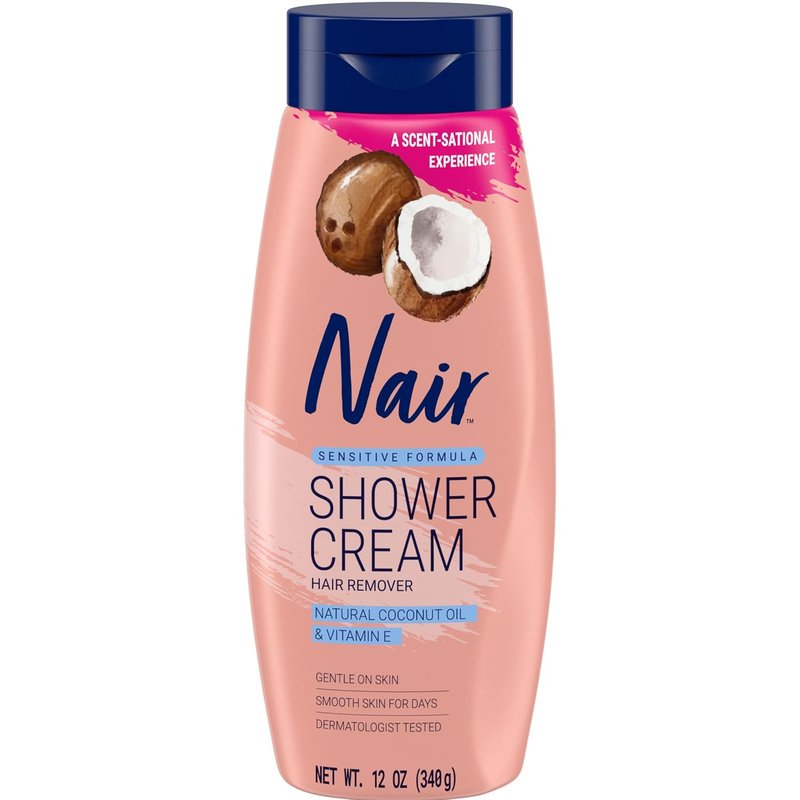 Nair Sensitive Formula Shower Cream - Quick Hair Removal with Coconut Oil & Vitamin E | 12 oz