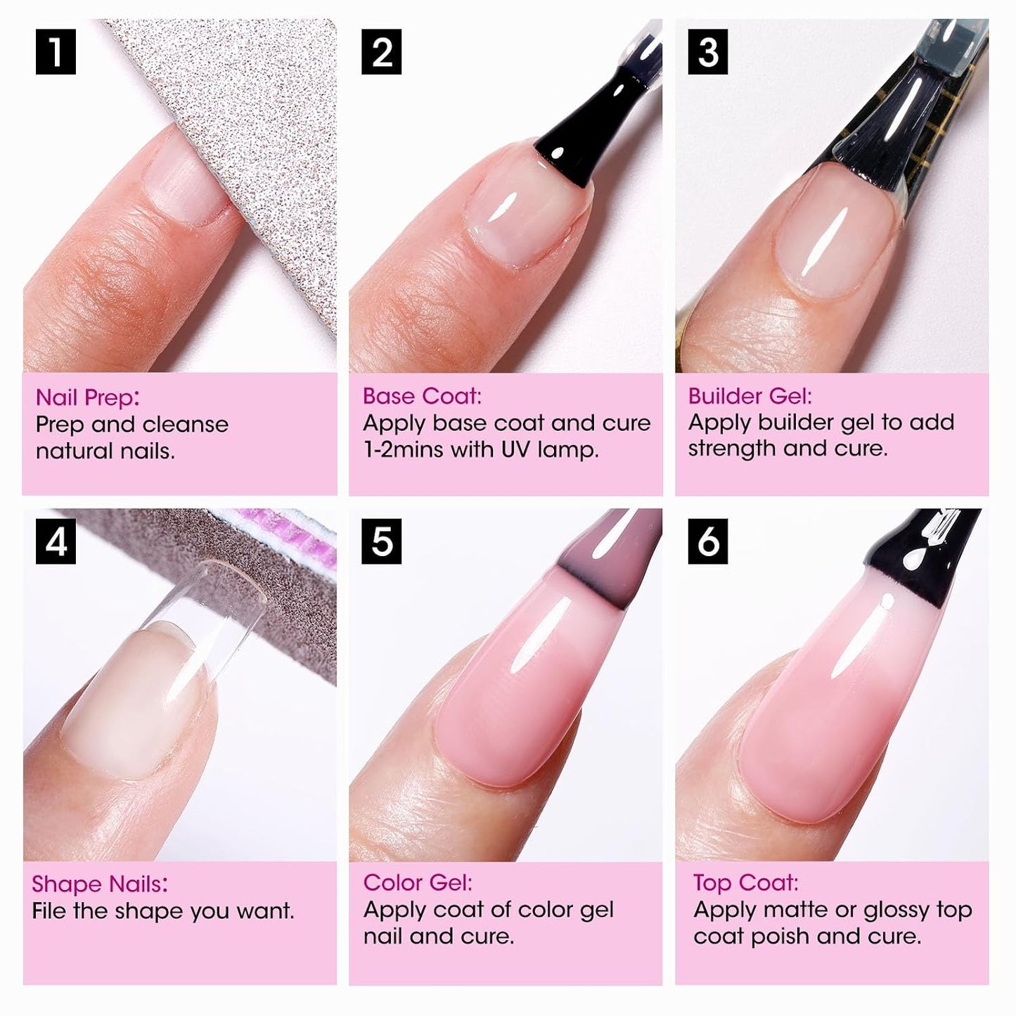 Builder Nail Gel Set - Soak Off Hard Gel with Top & Base Coat | 3 Pcs 18ml for Nail Extensions & Strengthening