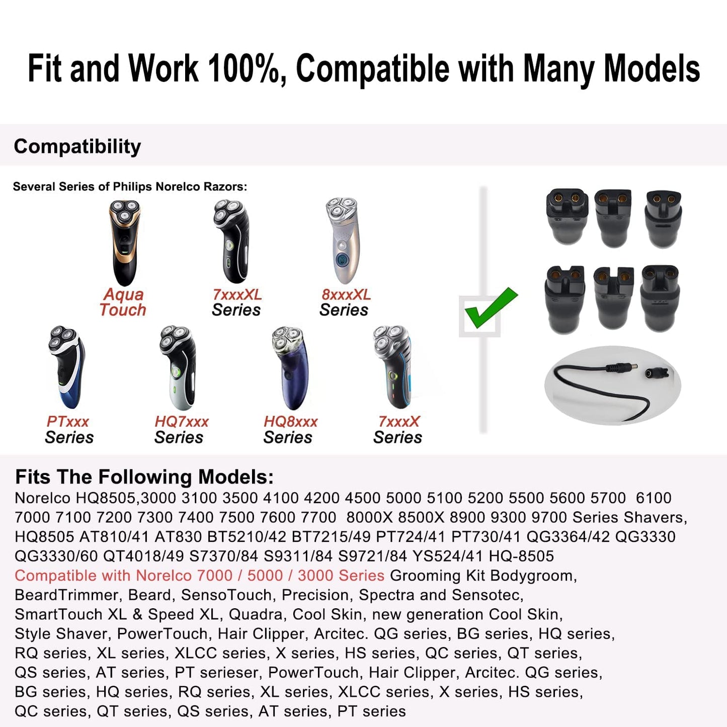 BOEEA 9 PCS Replacement Power Cord 5V Charger USB Adapter Suitable for Electric Hair Clippers, Beard Trimmers, Shavers, Beauty Instruments, Desk Lamps, Purifiers.