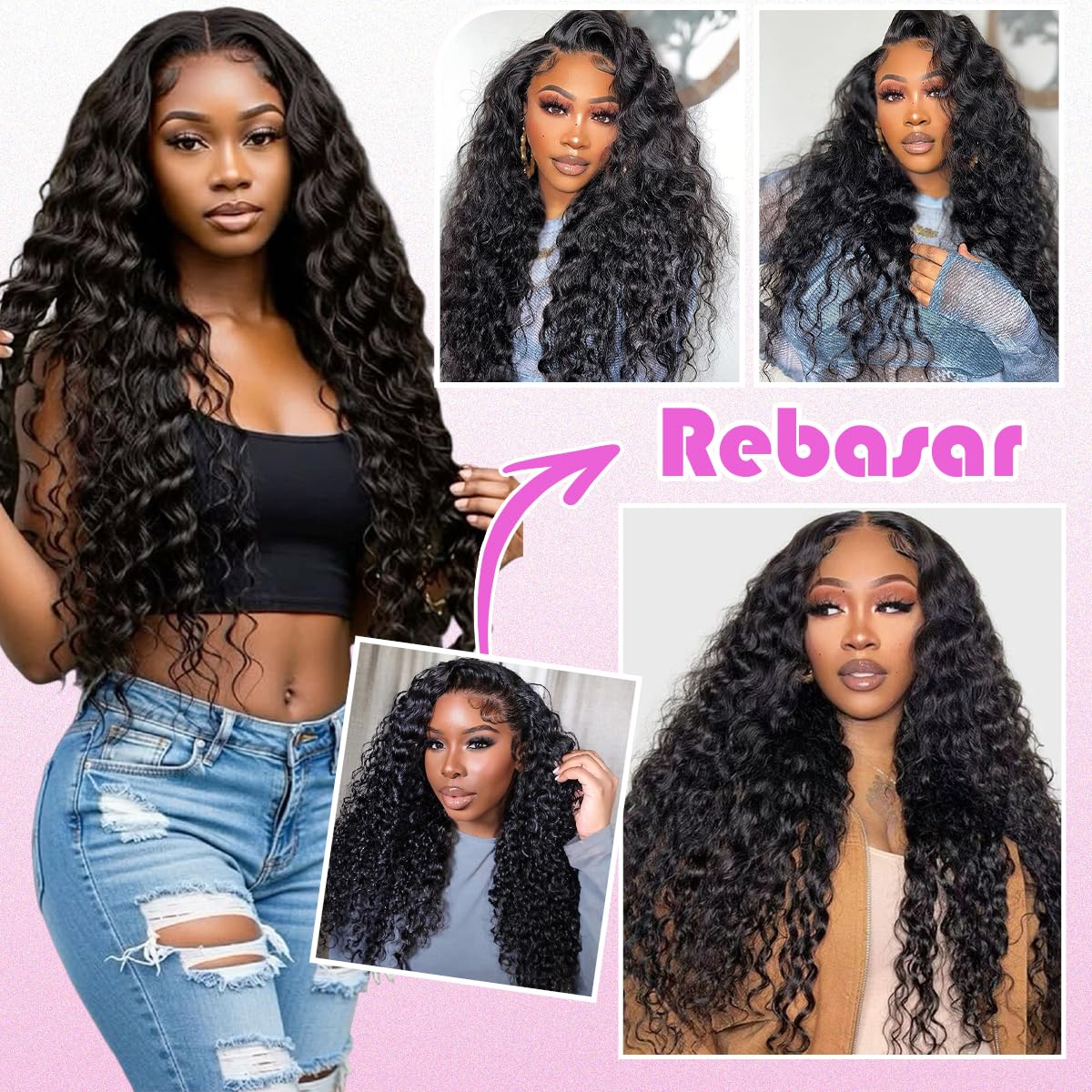 Rebasar 4x4 Hd Lace Closure Human Hair 8 Inch Free Part Deep Wave Closure Virgin Remy Curly Human Hair for Women Transparent Lace Closures Pre Plucked Natural Black