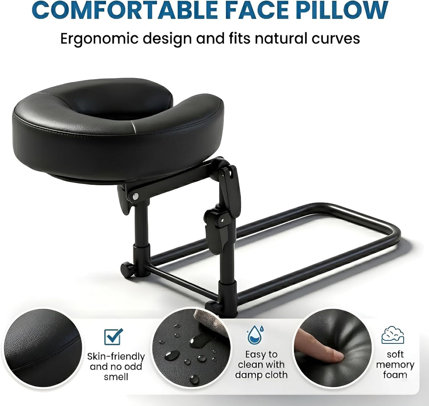 Massage Headrest for Bed - Adjustable 18" SPA Face Cradle Cushion | Home Salon Support (Black)